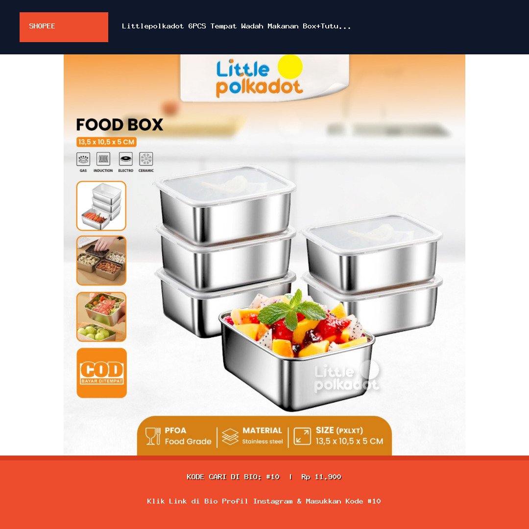 Littlepolkadot 6PCS Tempat Wadah Makanan Box+Tutup Kontainer Makanan Sayuran Food Box Stainless Steel Food Storage containers with Lids Snack Containers Food Prep Containers Stackable Small Bowls for Salad, Sandwich, Fruit, Ice Cream